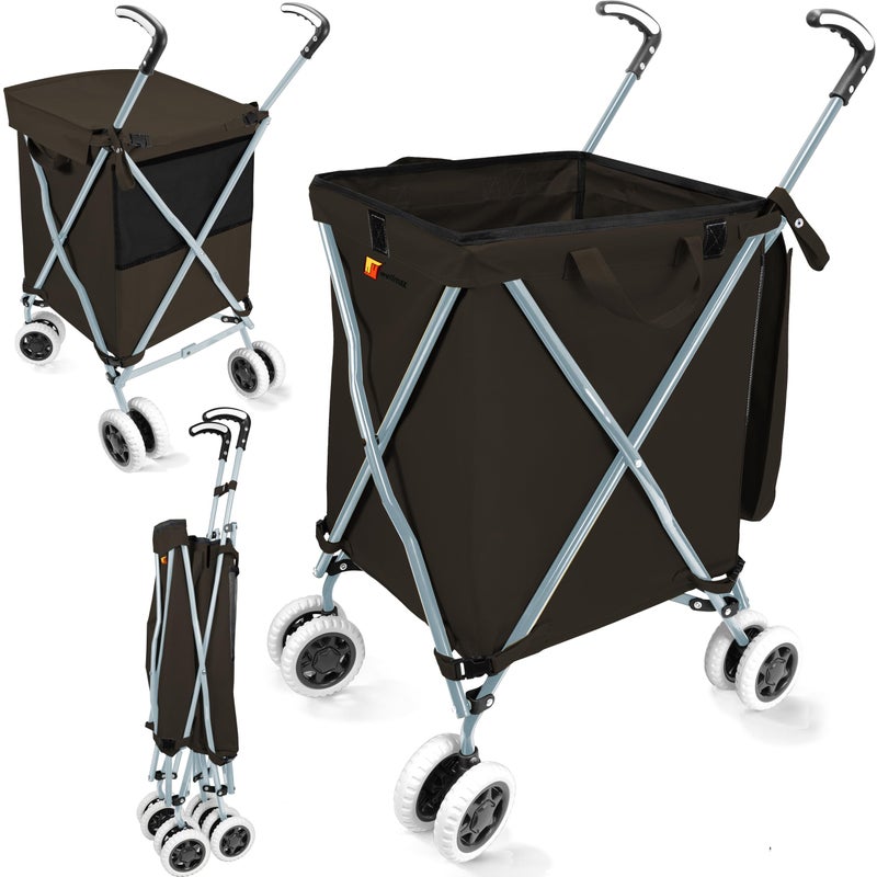 Wellmax WM99100 Series Folding Shopping Cart with Wheels, Grocery Cart with Removable Canvas with Cover, Lightweight Utility Cart for Groceries and Laundry - Holds up to 120 lbs (Black) - Image 1