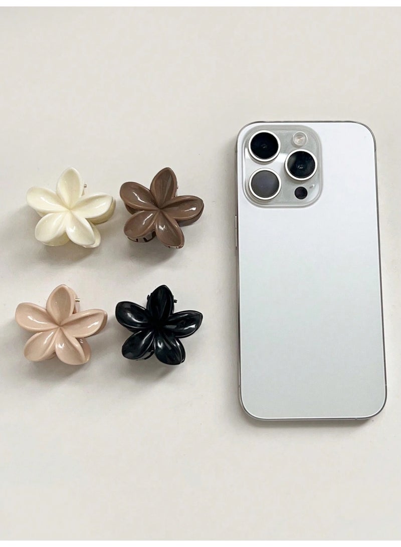 مشابك شعر 4 قطع بتصميم زهور أنيق بألوان متعددة لتزيين وتثبيت الشعر - Image 5