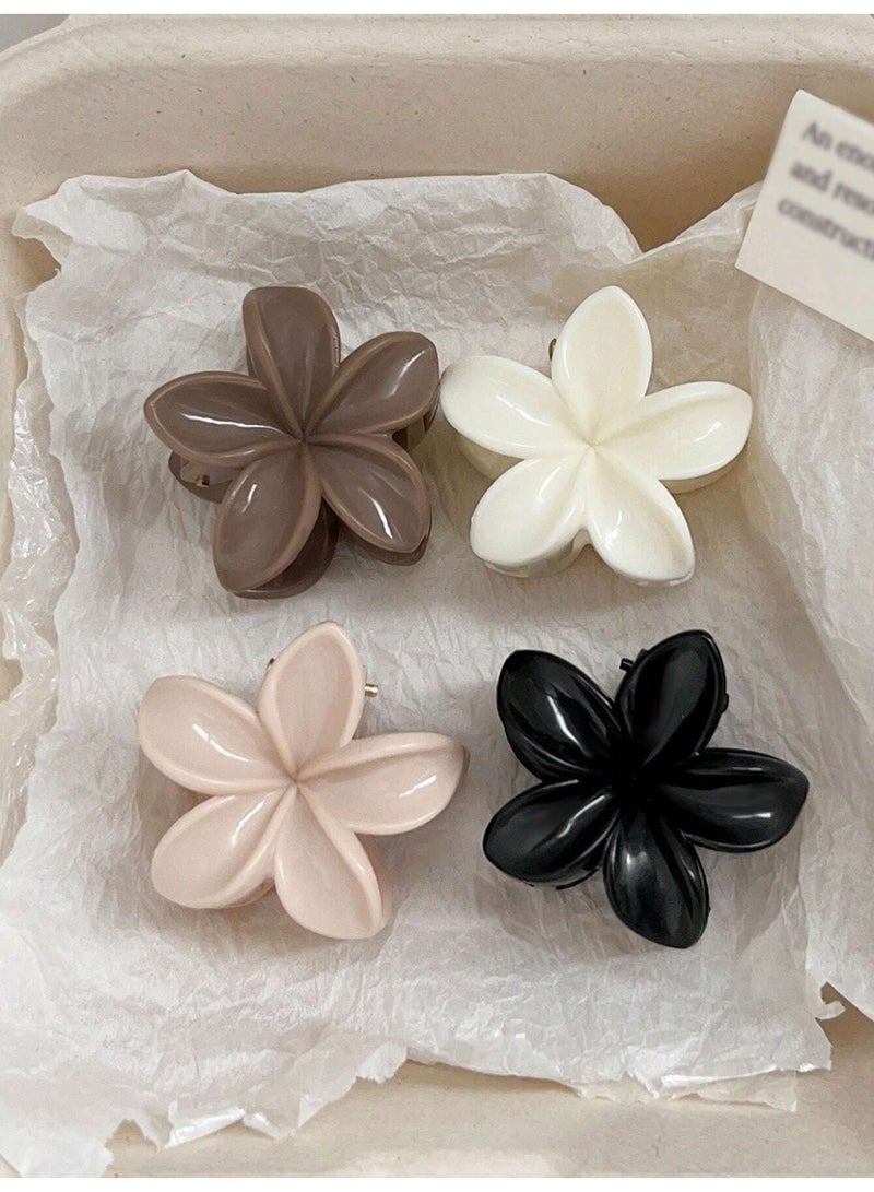 مشابك شعر 4 قطع بتصميم زهور أنيق بألوان متعددة لتزيين وتثبيت الشعر - Image 1