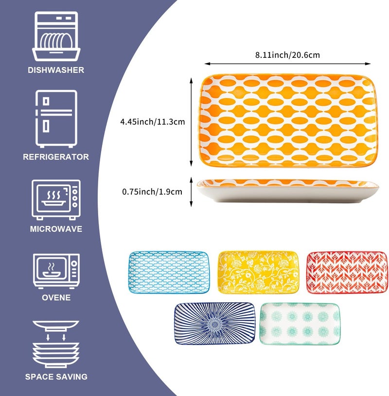 Cerkik Rectangle Serving Plates Set  8 Inch Rectangular Ceramic Dinner Appetizer Dishes  Porcelain Platter for Sushi Salad Dessert Pasta  Oven Microwave Dishwasher Safe  Set of 6  Assorted Colors - Image 4