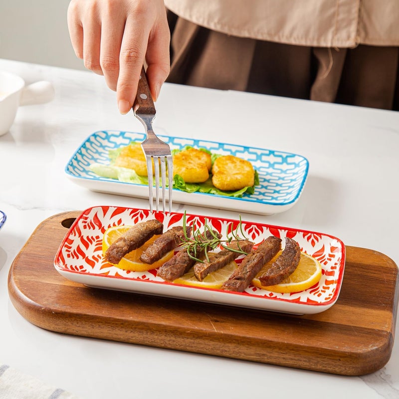 Cerkik Rectangle Serving Plates Set  8 Inch Rectangular Ceramic Dinner Appetizer Dishes  Porcelain Platter for Sushi Salad Dessert Pasta  Oven Microwave Dishwasher Safe  Set of 6  Assorted Colors - Image 5