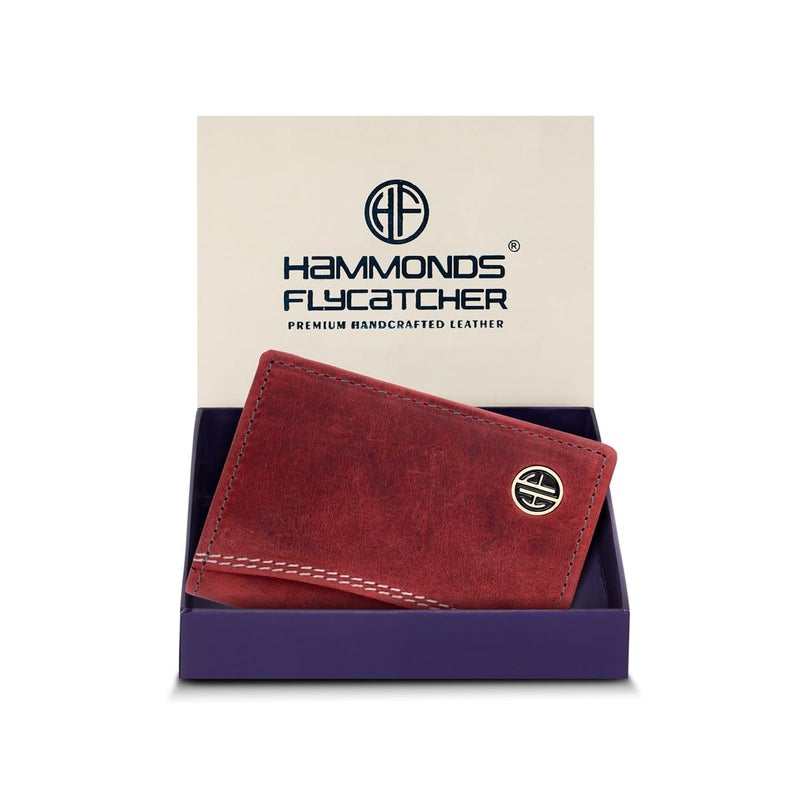 HAMMONDS FLYCATCHER Genuine Leather Credit Card Holder Wallet for Man & Women, Currency Slot, RFID Protected ATM Card Wallet for Men, 6 Slots, Gift for Men, Father, Husband, Boyfriend, Vintage Red - Image 1