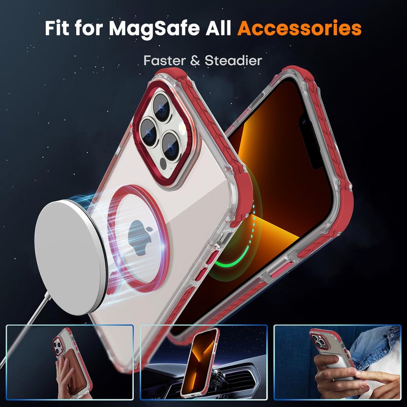 DEERLAMN Strong Magnetic Case for iPhone 15 Pro Max 6.7-Inch,[Compatible with Magsafe][Military Grade Drop Protection] Clear Slim Shockproof Protective Phone Cover-Transparent+Red - Image 4