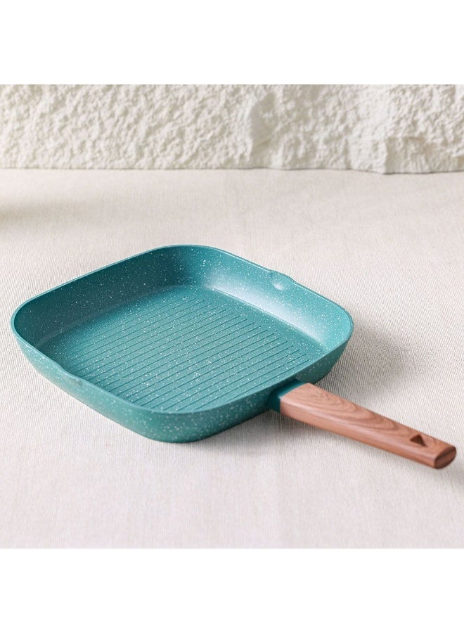 DANUBE HOME Chef's Delight Florin Grill Pan with Marble Coating – Non-Stick PFOA-Free Cookware for Healthy Grilling – Induction & Gas Stove Compatible Kitchen Pan 28x4.5cm - Green  - Image 1