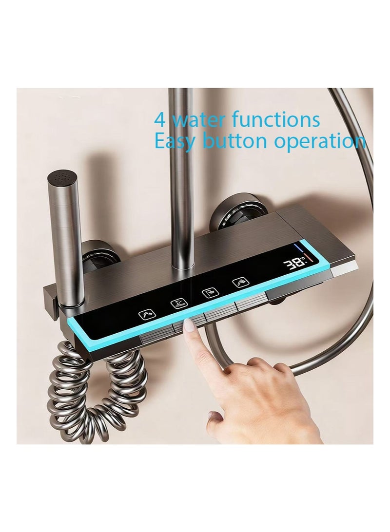 هالونهي مجموعة صنبور دش ترموستاتي بيانو مع شاشة رقمية ومجموعة دش مطري مثبتة على الحائط مع نظام دش رمادي مع أضواء محيطة LED، رأس دش 12 بوصة، 3 أوضاع محمولة باليد، صنبور حوض - Image 3