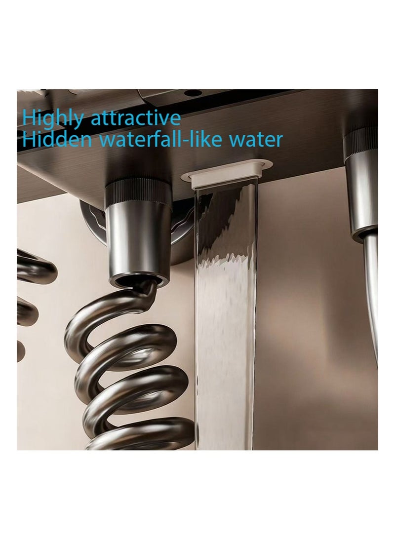 هالونهي مجموعة صنبور دش ترموستاتي بيانو مع شاشة رقمية ومجموعة دش مطري مثبتة على الحائط مع نظام دش رمادي مع أضواء محيطة LED، رأس دش 12 بوصة، 3 أوضاع محمولة باليد، صنبور حوض - Image 4