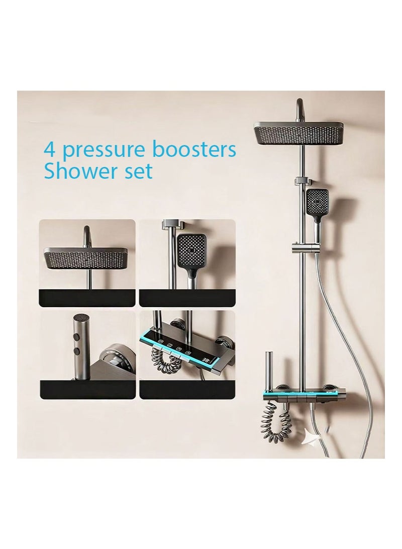 هالونهي مجموعة صنبور دش ترموستاتي بيانو مع شاشة رقمية ومجموعة دش مطري مثبتة على الحائط مع نظام دش رمادي مع أضواء محيطة LED، رأس دش 12 بوصة، 3 أوضاع محمولة باليد، صنبور حوض - Image 5