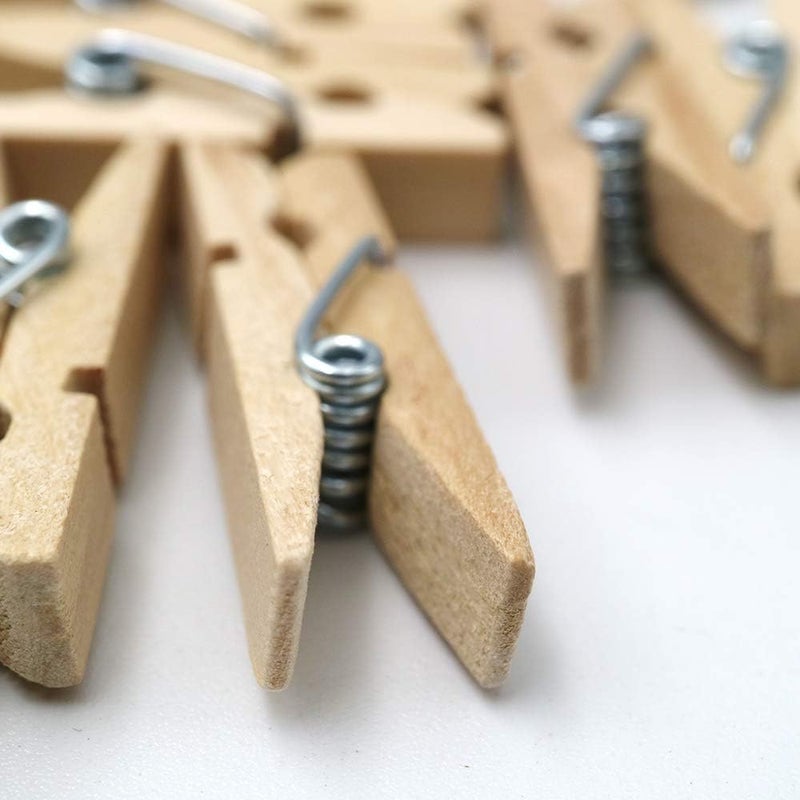 جيجاكرافت jijacraft 100pcs clockespins مع حبال السلسلة 1.4 بوصة دبابيس ملابس خشبية شاقة مع 328 قدم جوت خيوط مصغرة مقاطع صورة للتعليق صور الملابس الفنون الحرف اليدوية في الهواء الطلق والداخلية - Image 3