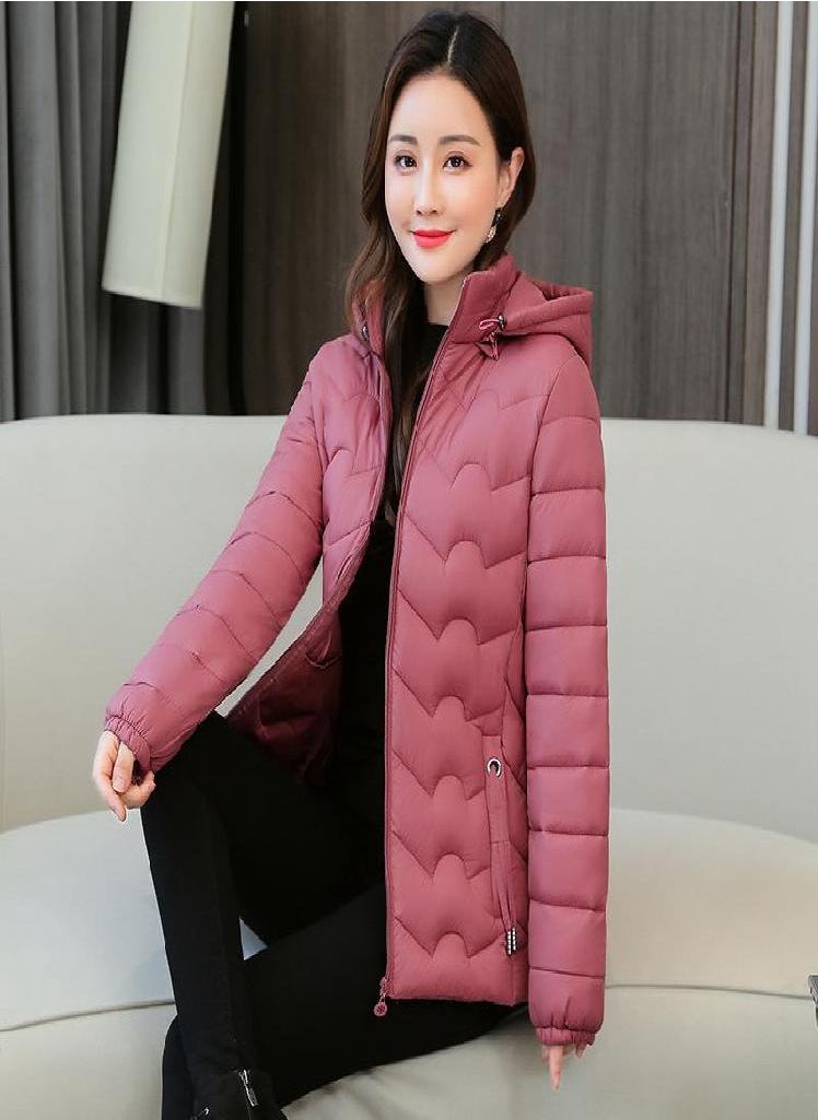 Eckek - Middle Aged Women Winter Warm Lightweight Cotton Coat Plus Size Short Hooded Jacket Outwear - Image 1