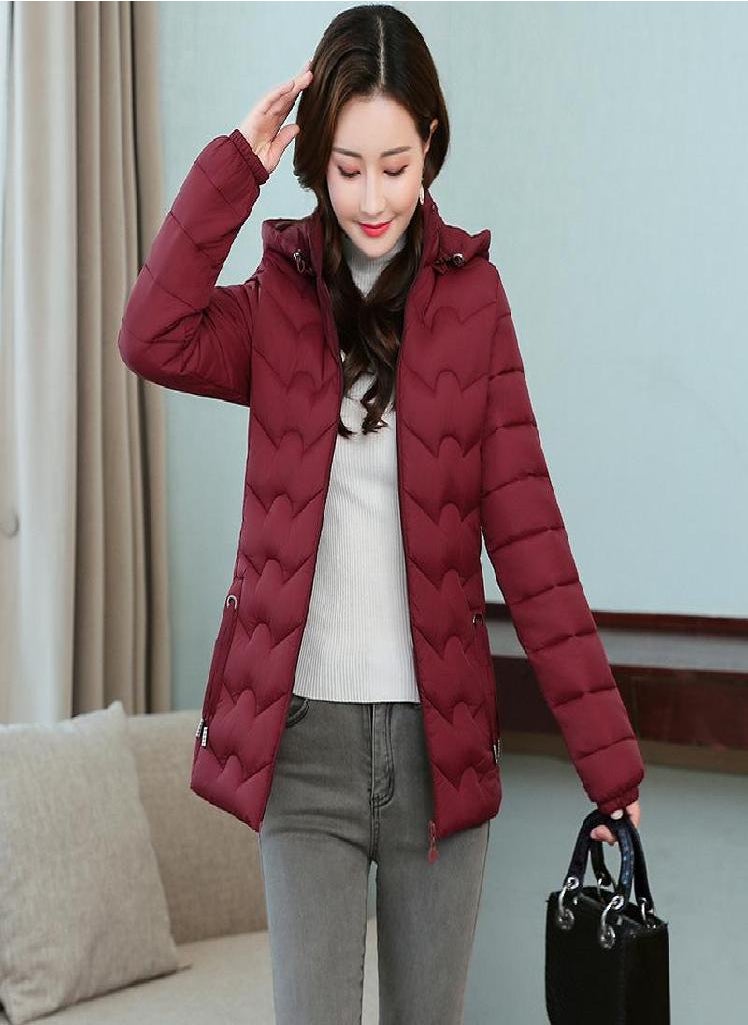 Eckek - Middle Aged Women Winter Warm Lightweight Cotton Coat Plus Size Short Hooded Jacket Outwear - Image 1