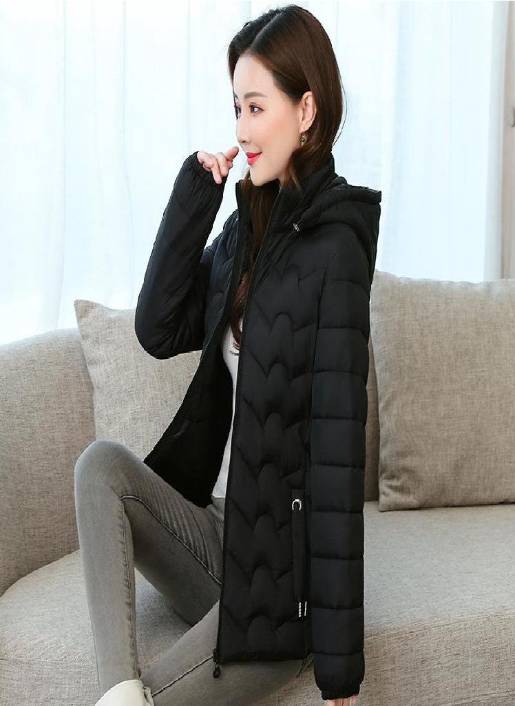 Eckek - Middle Aged Women Winter Warm Lightweight Cotton Coat Plus Size Short Hooded Jacket Outwear - Image 1