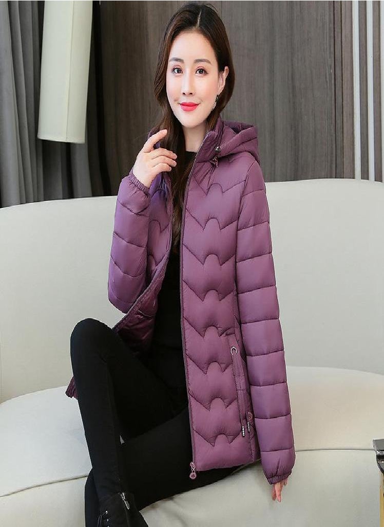 Eckek - Middle Aged Women Winter Warm Lightweight Cotton Coat Plus Size Short Hooded Jacket Outwear - Image 1