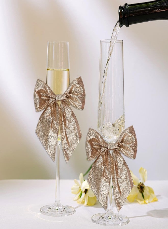 YKW 6 PCS Champagne Gold Glitter Bow Decorations with 6" Twist Tie, 5.5x6 Ribbon Wreaths Ornaments for Wedding Wrapping Holiday Party Elegant Home Decor - Image 4