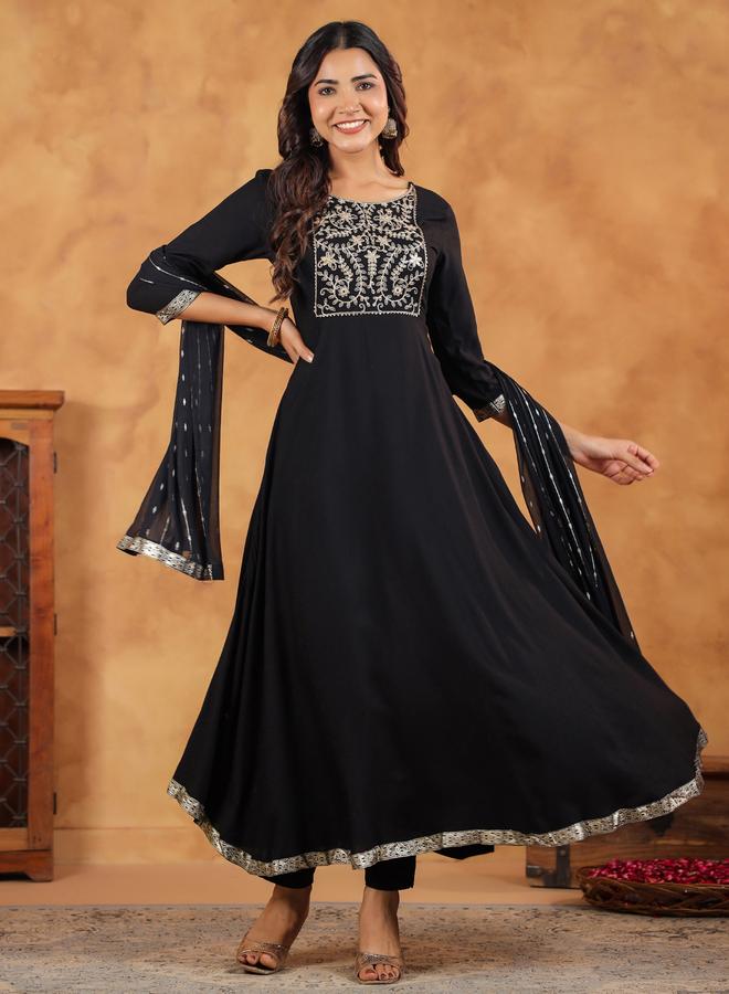 Janasya Embroidered Kurta and Trousers with Dupatta Set - Image 1