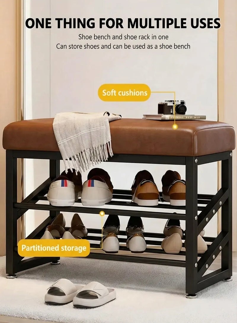 TELANPU Shoe Changing Bench, Shoe Rack with Cushion, Shoe Cabinet with 2 Shelves, Multi-Functional Shoe Bench for Entrance, Living Room, Corridor(80cm) - Image 4