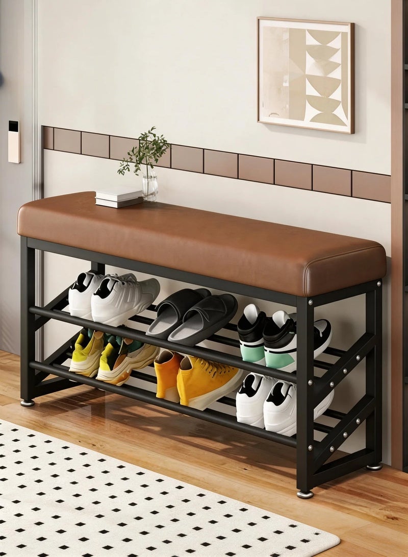 TELANPU Shoe Changing Bench, Shoe Rack with Cushion, Shoe Cabinet with 2 Shelves, Multi-Functional Shoe Bench for Entrance, Living Room, Corridor(80cm) - Image 1