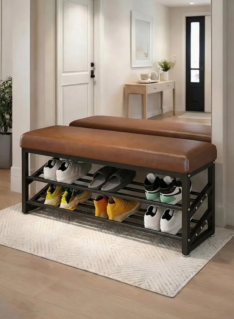 TELANPU Shoe Changing Bench, Shoe Rack with Cushion, Shoe Cabinet with 2 Shelves, Multi-Functional Shoe Bench for Entrance, Living Room, Corridor(80cm) - Image 5