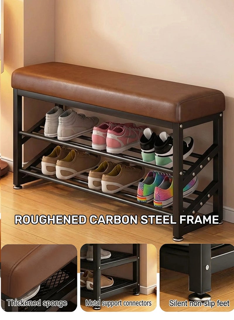 TELANPU Shoe Changing Bench, Shoe Rack with Cushion, Shoe Cabinet with 2 Shelves, Multi-Functional Shoe Bench for Entrance, Living Room, Corridor(80cm) - Image 2