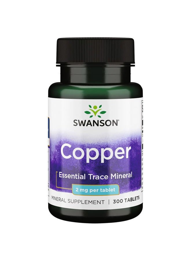 SWANSON Copper Mineral Supplement - 2 mg (Copper Chelate) - Antioxidant, Immune System, and Cell Support - 300 Tablets - Image 1