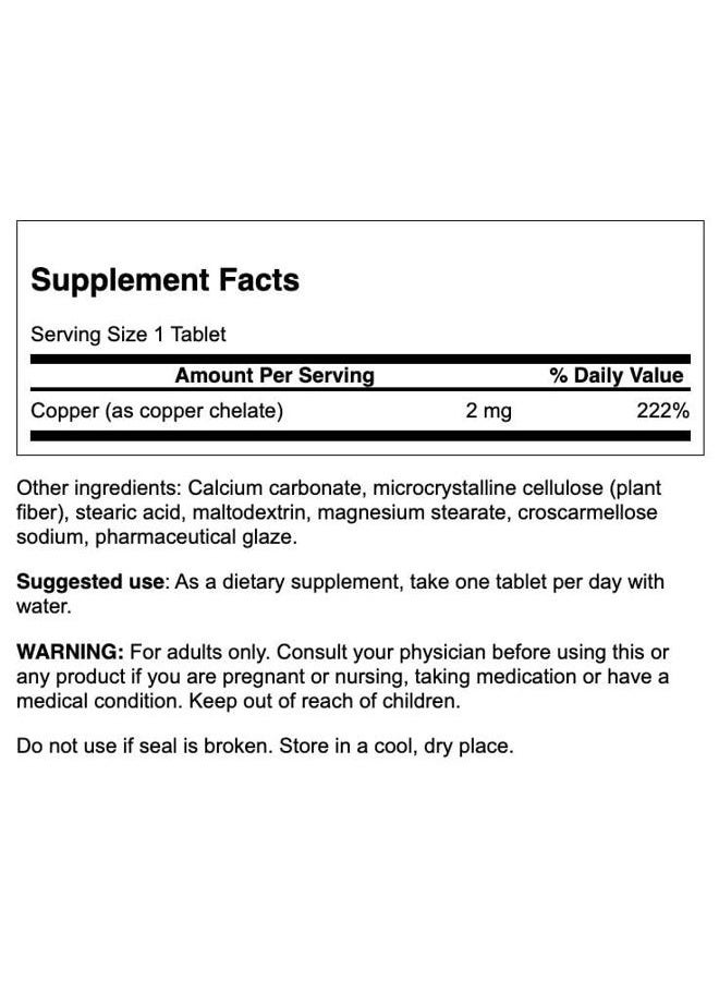 SWANSON Copper Mineral Supplement - 2 mg (Copper Chelate) - Antioxidant, Immune System, and Cell Support - 300 Tablets - Image 2