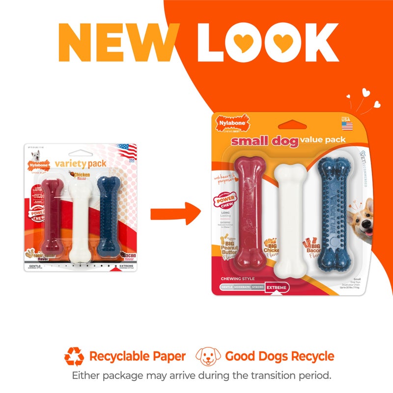 Nylabone Original Bone Power Chew Toy Value Pack for Dogs, Durable Dog Toys for Aggressive Chewers, Long Lasting Chicken, Bacon, and Peanut Butter Flavor, Small Dogs - Up to 25 Ibs, 3 Pack - Image 2
