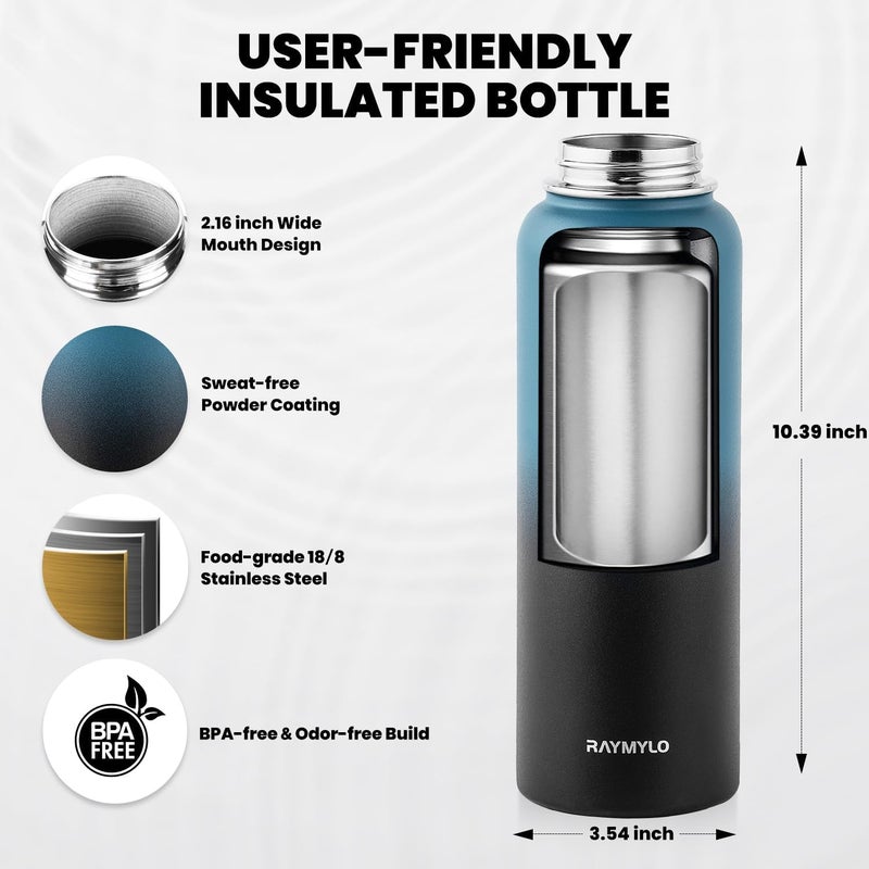 Insulated Water Bottle 40 oz, Triple Wall Vacuum Stainless Steel (Cold for 36Hrs, Hot for 18Hrs), Leak Proof & Non-BPA, Modern Water Flask Jug with Paracord Handle & Straw Spout Lids - Image 5