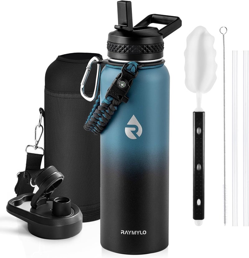 Insulated Water Bottle 40 oz, Triple Wall Vacuum Stainless Steel (Cold for 36Hrs, Hot for 18Hrs), Leak Proof & Non-BPA, Modern Water Flask Jug with Paracord Handle & Straw Spout Lids - Image 1