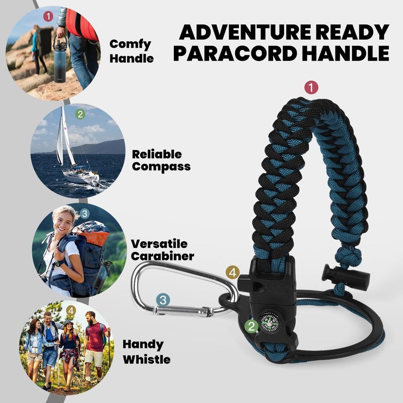 Insulated Water Bottle 40 oz, Triple Wall Vacuum Stainless Steel (Cold for 36Hrs, Hot for 18Hrs), Leak Proof & Non-BPA, Modern Water Flask Jug with Paracord Handle & Straw Spout Lids - Image 4