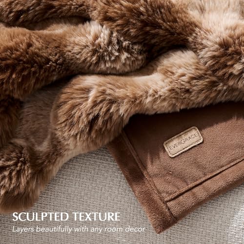 EverGrace Ultra Soft Luxury Fluffy Faux Rabbit Fur Throw Blanket, Thick Warm Bubble Throw for Bed, Cozy Plush Reversible Blankets for Couch, Chair, Sofa, Lion Caramel, 50x60 Inches - Image 5