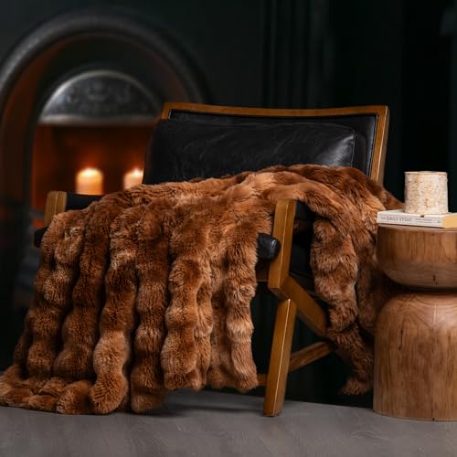 EverGrace Ultra Soft Luxury Fluffy Faux Rabbit Fur Throw Blanket, Thick Warm Bubble Throw for Bed, Cozy Plush Reversible Blankets for Couch, Chair, Sofa, Lion Caramel, 50x60 Inches - Image 1