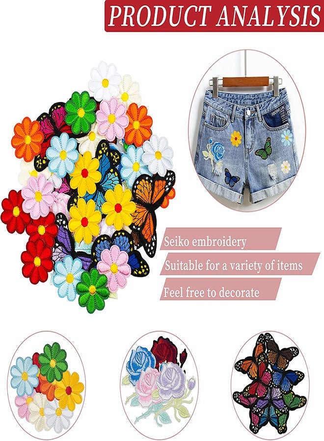 Generic Iron Sew on Patches for Clothing 36Pcs Flowers Butterfly Embroidery Applique Patches for Arts Crafts DIY Decor Jeans Jackets Clothing Bags Sewing Floral Repair Patch DIY Accessory  for Clothes  - Image 3