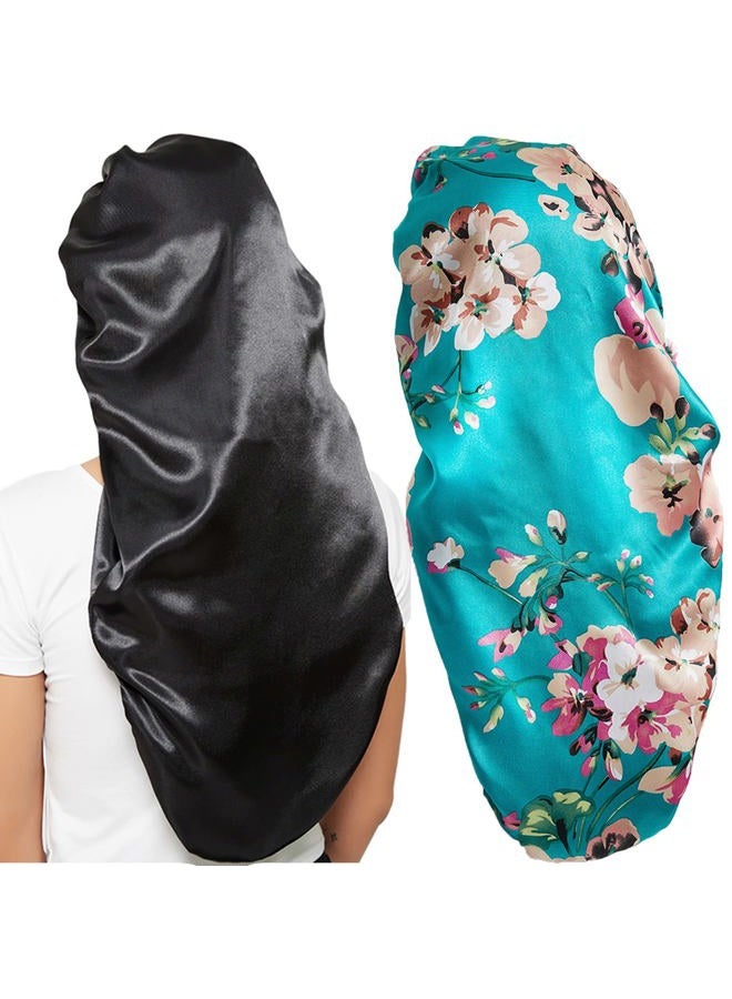 Wbfwbb 2 Pcs Silk Bonnet for Women Satin, Soft Elastic Band Silky Sleeping Cap Big Bonnets for Braids - Image 1