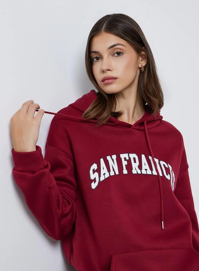 Take Two Women Red Slogan Print Oversized Hoodie