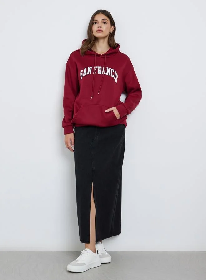 Take Two Women Red Slogan Print Oversized Hoodie