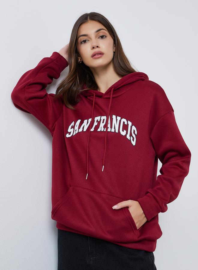 Take Two Women Red Slogan Print Oversized Hoodie - Image 3
