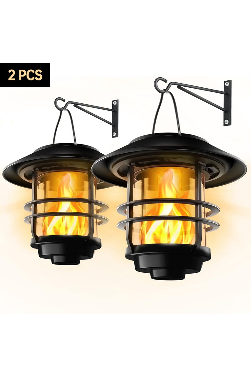2pcs 2Pack Solar Wall Lantern Outdoor Flickering Flames Solar Sconce Light Outdoor Hanging Solar Lam