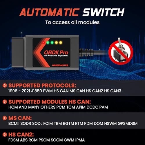 OBDMONSTER ELM327 OBD2 Adapter Compatible with F150 F250 and More, for MS/HS CAN Automatically Switch, OBDII Diagnostic Scanner via USB for Windows only - Image 2