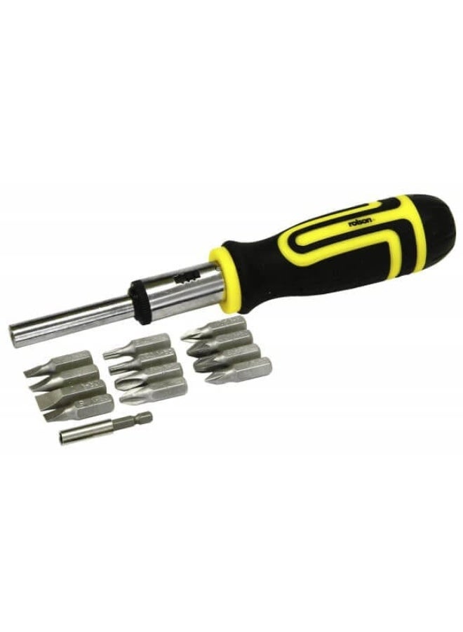 Rolson 28444 14 in 1 Ratchet Handle Screwdriver - Forward/Reverse Ratcheting Handle, ¼″ Magnetic Bit Holder, Phillips, Pozidriv, Torx & Slotted Bits