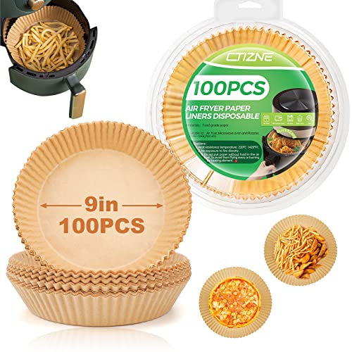 ctizne Air Fryer Disposable Paper Liners: 100PCS 9IN Round Air Fryer Basket Liners Food Grade Non-Stick Parchment Paper for Oven Steamer Microwave - Image 1