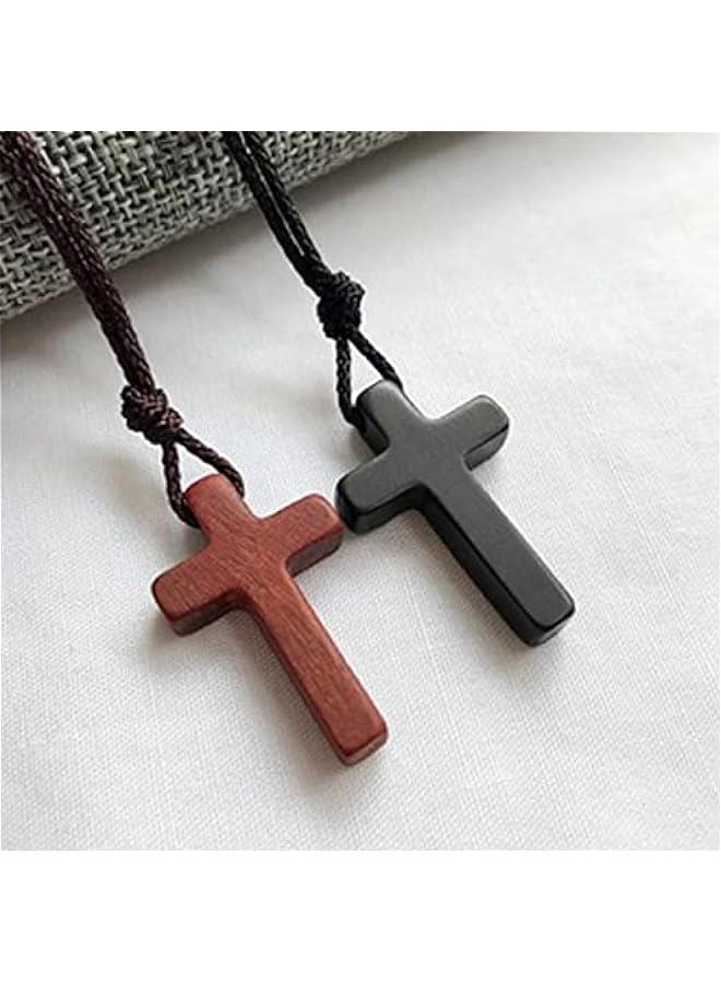 Arabest Natural Wooden Cross Pendant Necklaces for Women Men Sandalwood Handcrafted Gift Wood Hang from Car Rearview Mirror Pendant Vehicle Decoration - Image 3