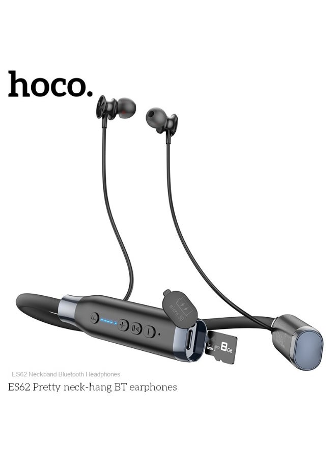 Hoco ES62 Ultra‑Long Battery Life Wireless Neckband Earphones – Bluetooth 5.3, 800 mAh Battery for 120 Hours Playtime & 1200 Hours Standby, TF Card Slot, Fast Charge – Black  - Image 5
