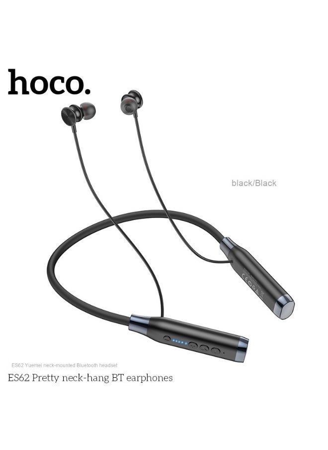 Hoco ES62 Ultra‑Long Battery Life Wireless Neckband Earphones – Bluetooth 5.3, 800 mAh Battery for 120 Hours Playtime & 1200 Hours Standby, TF Card Slot, Fast Charge – Black  - Image 1