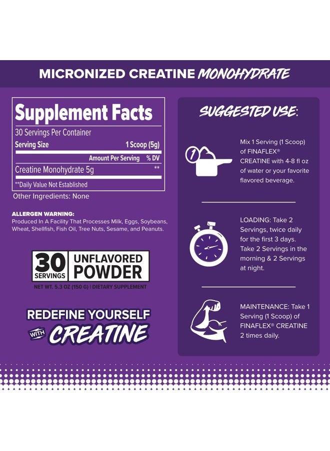 FINAFLEX Pure CREATINE, Unflavored - 5.3 oz - Promotes Muscular Strength, Size & Performance - 100% Pure, Micronized Creatine Monohydrate - 30 Servings  - Image 2