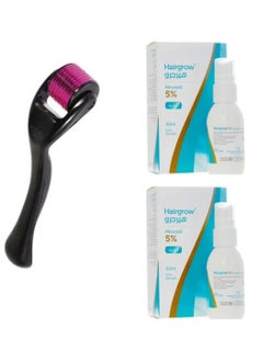 Hairgrow 5% Minoxidil (2 bottles x 50ML) And ARTLOOK Face Wrinkles And Hair Loss Treatment Roller Black/Pink
