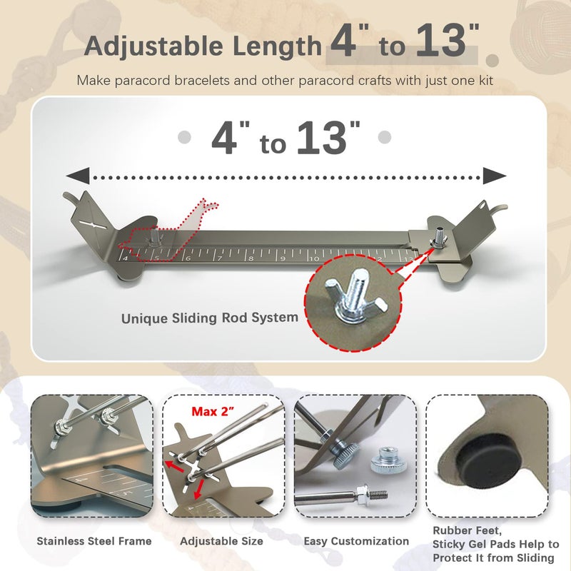 WILDAIR Paracord Bracelet Jig Kit with Knotters Tool Marlin Spike Paracord FID Set Lacing Needles/Fids for Paracord Work Paracord Tool Kit Adjustable Length 4" to 13" Paracord Jig Bracelet Maker - Image 3