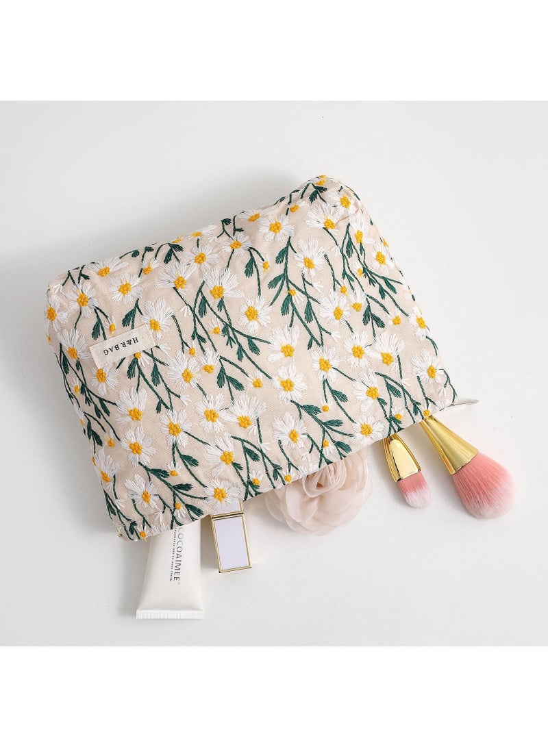 KOWVOWZ 2 Pieces Makeup Bag, Cosmetic Bag, Zipper Portable Pouch Purse Storage Toiletry Bag, Portable Cosmetic Bags Organizer Coquette Aesthetic Zipper Makeup Organiser for Women and Girls, Beige - Image 3