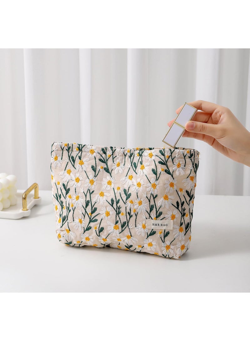 KOWVOWZ 2 Pieces Makeup Bag, Cosmetic Bag, Zipper Portable Pouch Purse Storage Toiletry Bag, Portable Cosmetic Bags Organizer Coquette Aesthetic Zipper Makeup Organiser for Women and Girls, Beige - Image 2