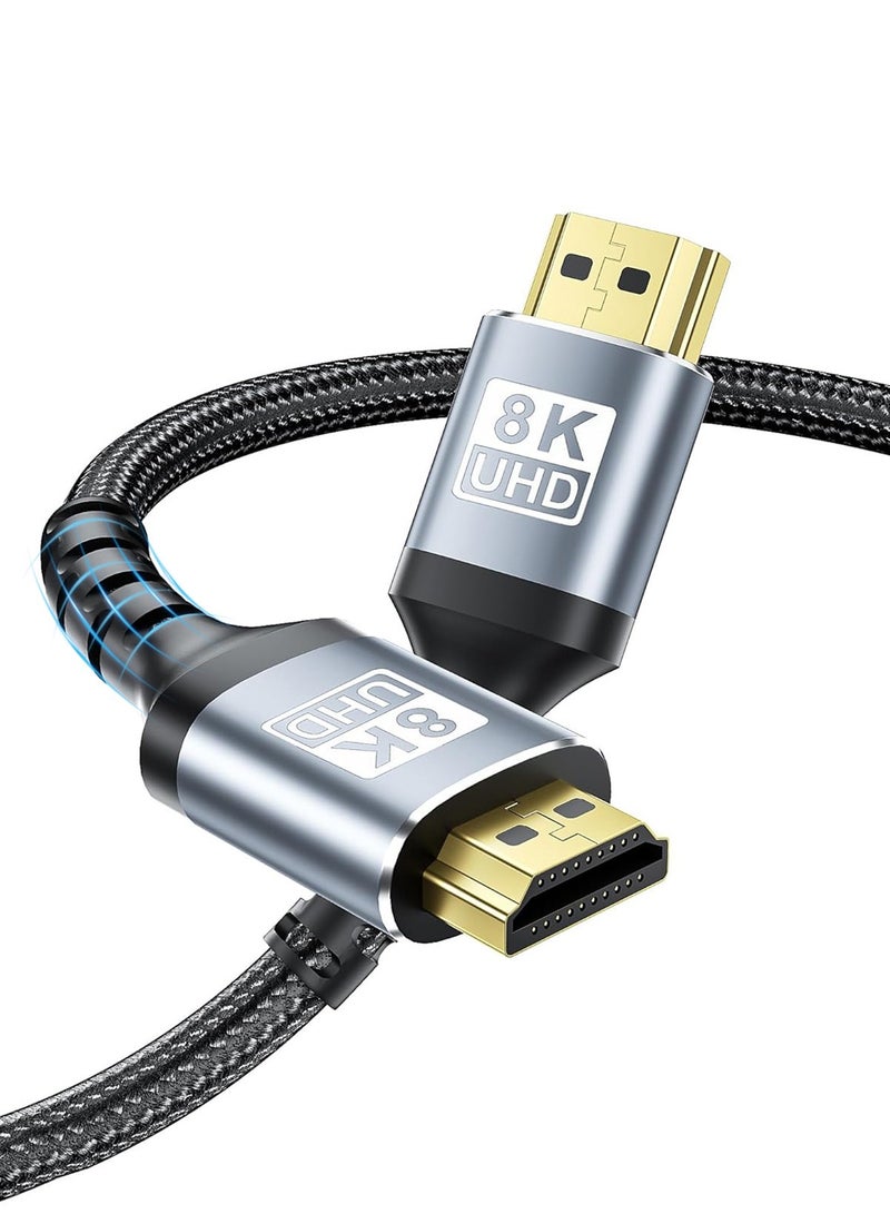 High Speed 8K 60Hz HDMI Cable6.6FT/2M, 2.1 48Gbps HDMI Braided Cable-4K@120Hz 7680P,DTS:X,HDCP 2.2 & 2.3, HDR 10,eARC,Dynamic HDR,Compatible for Laptop, Monitor, Roku TV - Image 1