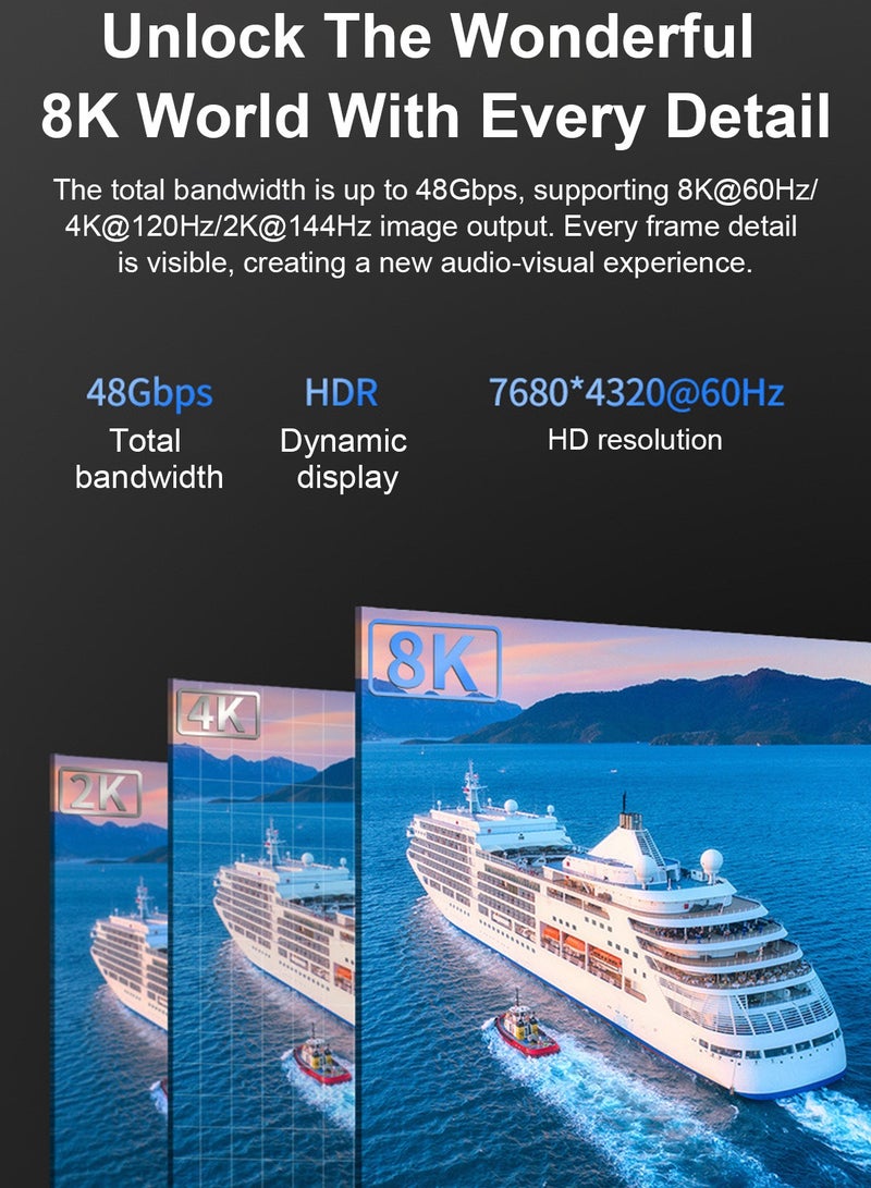High Speed 8K 60Hz HDMI Cable6.6FT/2M, 2.1 48Gbps HDMI Braided Cable-4K@120Hz 7680P,DTS:X,HDCP 2.2 & 2.3, HDR 10,eARC,Dynamic HDR,Compatible for Laptop, Monitor, Roku TV - Image 2