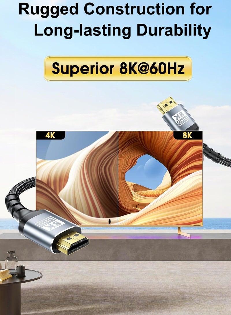 High Speed 8K 60Hz HDMI Cable6.6FT/2M, 2.1 48Gbps HDMI Braided Cable-4K@120Hz 7680P,DTS:X,HDCP 2.2 & 2.3, HDR 10,eARC,Dynamic HDR,Compatible for Laptop, Monitor, Roku TV - Image 4